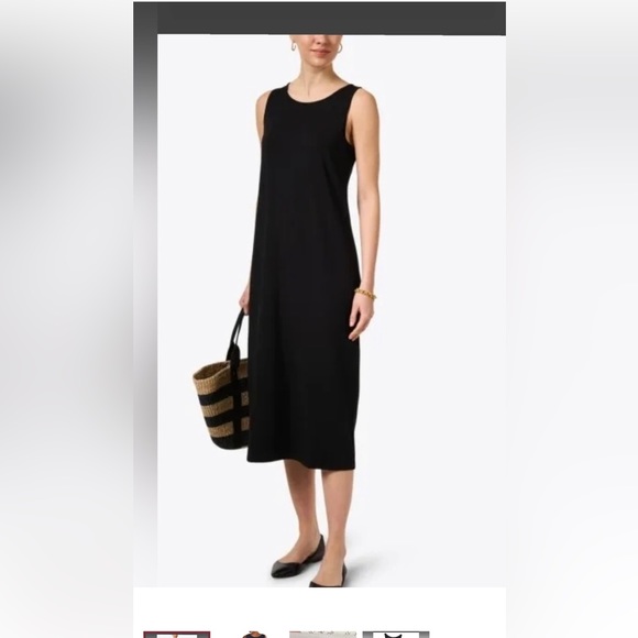 EILEEN FISHER BLACK LONG MIDI MAXI JERSEY TANK DRESS M - Picture 1 of 9